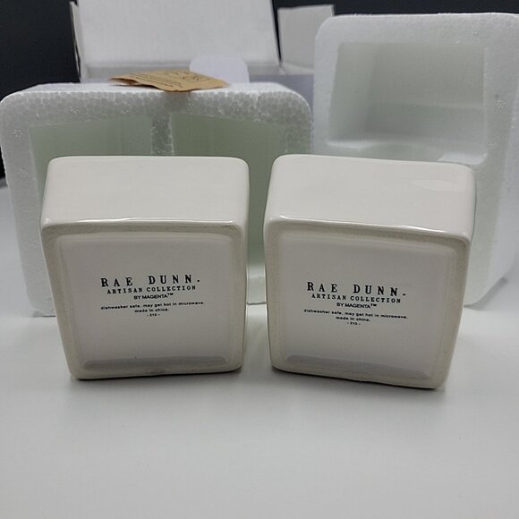 Rae Dunn Artisan Savor & Enjoy Square Bowl Set 3" x 3" x 3" Ceramic DW/Micro NEW - Picture 4 of 9